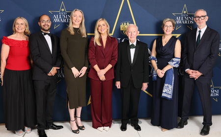 UCD Alumni Award winners pose together during the 2025 UCD Alumni Awards.